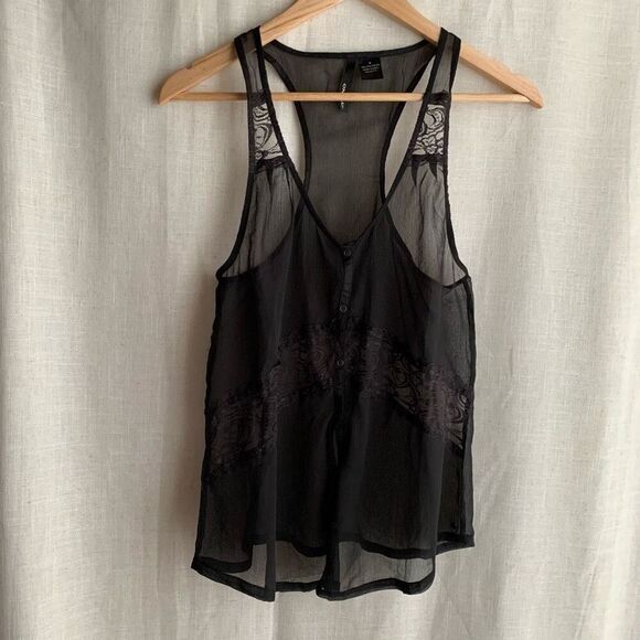 Vintage O’Neill Black Sheer Lace Tank Top Y2K Boho Festival Layering Piece - Picture 14 of 16